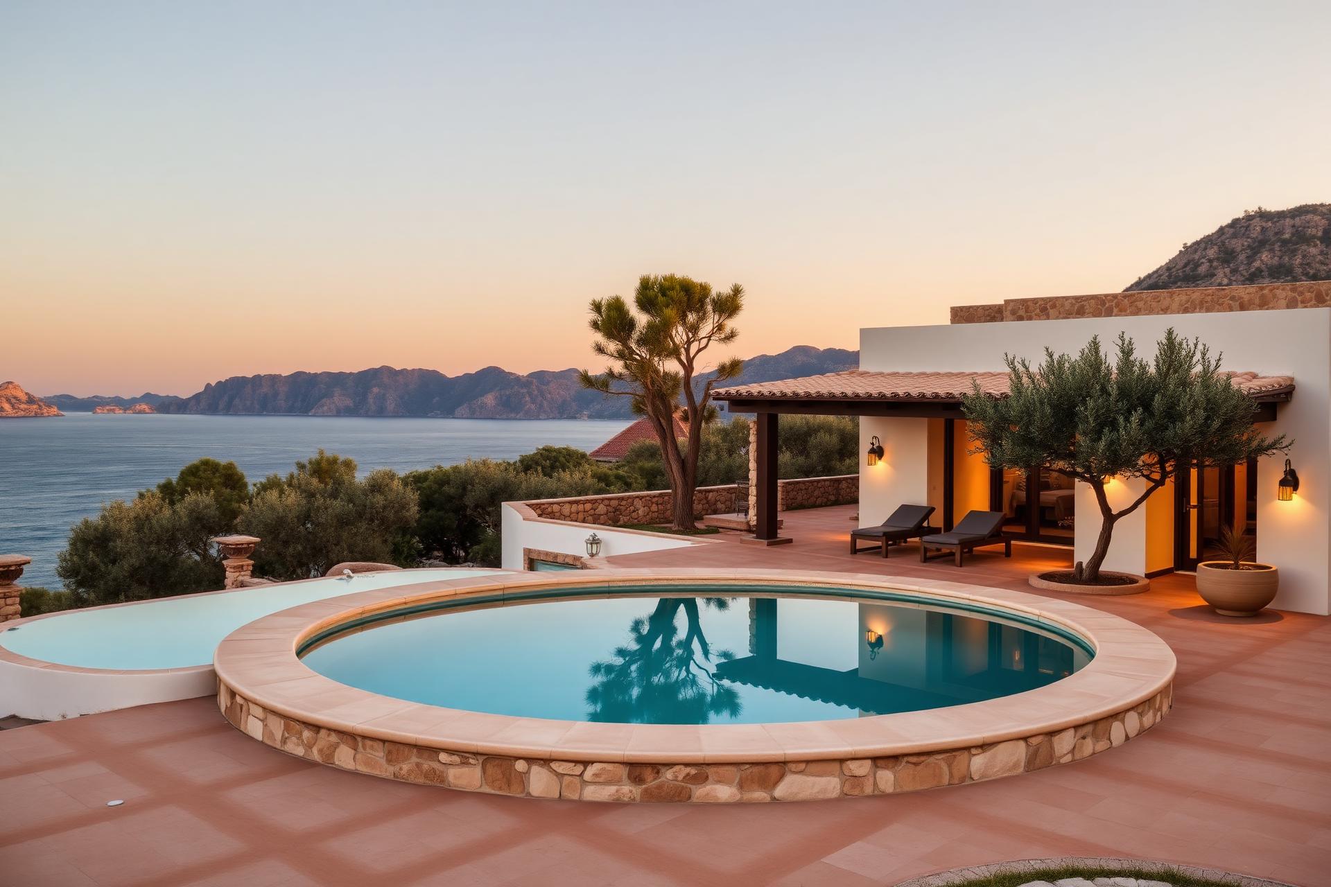 Villa mediterránea en Mallorca al atardecer